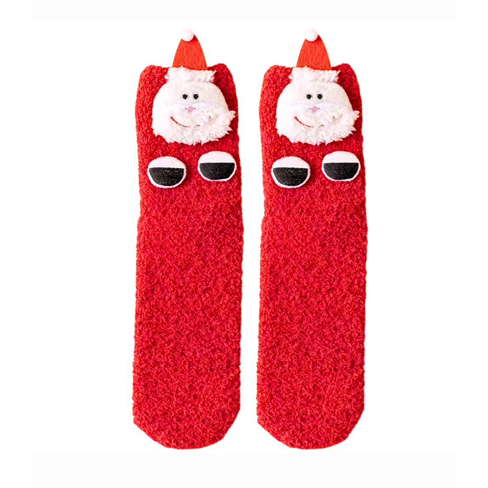 Red Santa Eyes -Xmas Tree Theme Woolen Christmas Socks For Kids
