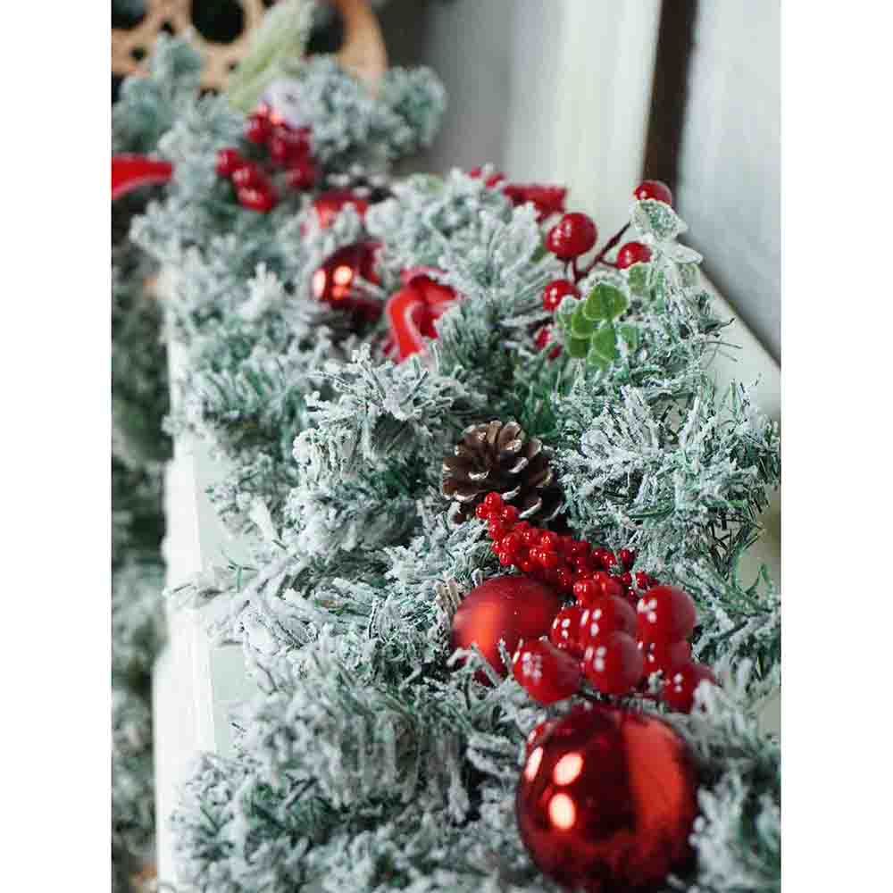 Berry & Bows themed Red & White Bushy Christmas garland with fillers, 6.5 feet
