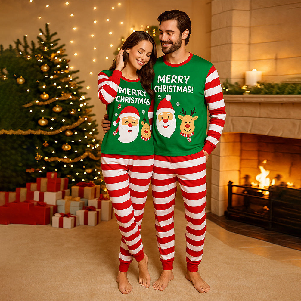 Adults Red bold Stripes,soft Cotton Kids Christmas Nightsuit, 1 Pcs - Top & Bottom Set