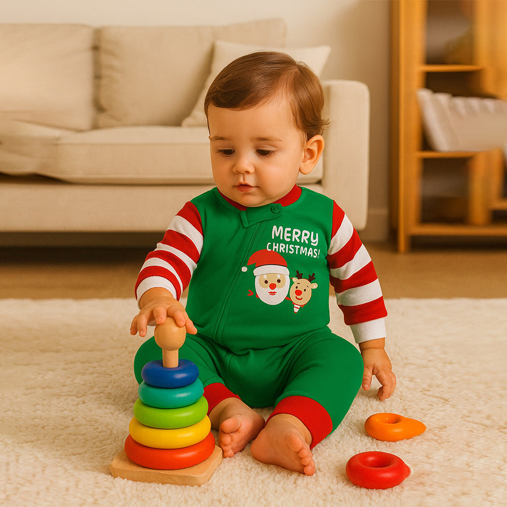 3-24 Months, Red Bold Stripes,soft Cotton Infants and Toddlers Christmas Nightsuit