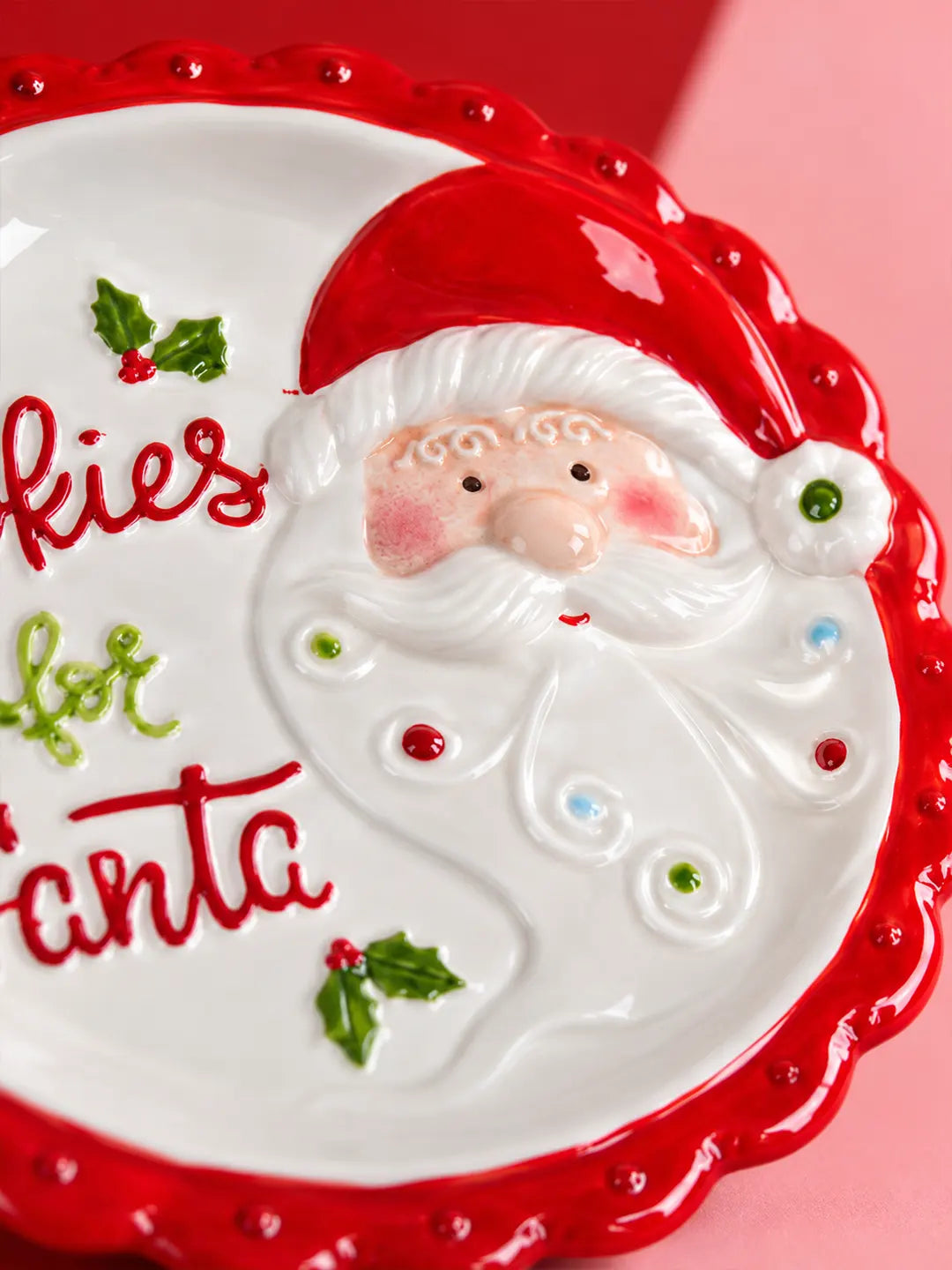 Red Border Cookies for Santa Ceramic Christmas Serving Plate, 11 inches Dinner plate