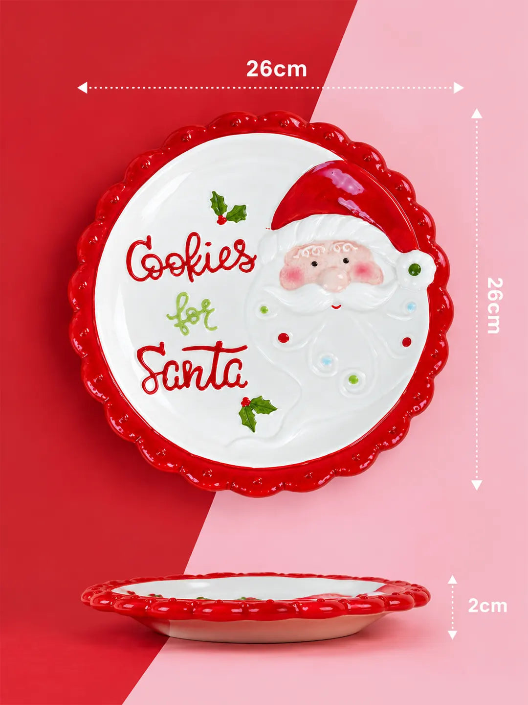 Red Border Cookies for Santa Ceramic Christmas Serving Plate, 11 inches Dinner plate