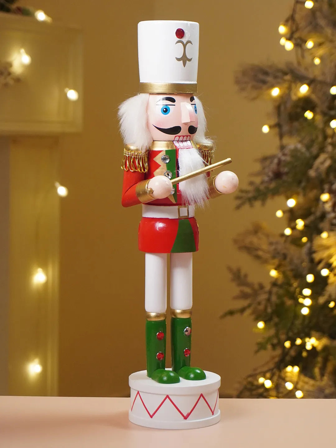 15 Inches Red, Green & White Wooden Flutist Nutcracker Christmas Table Décor