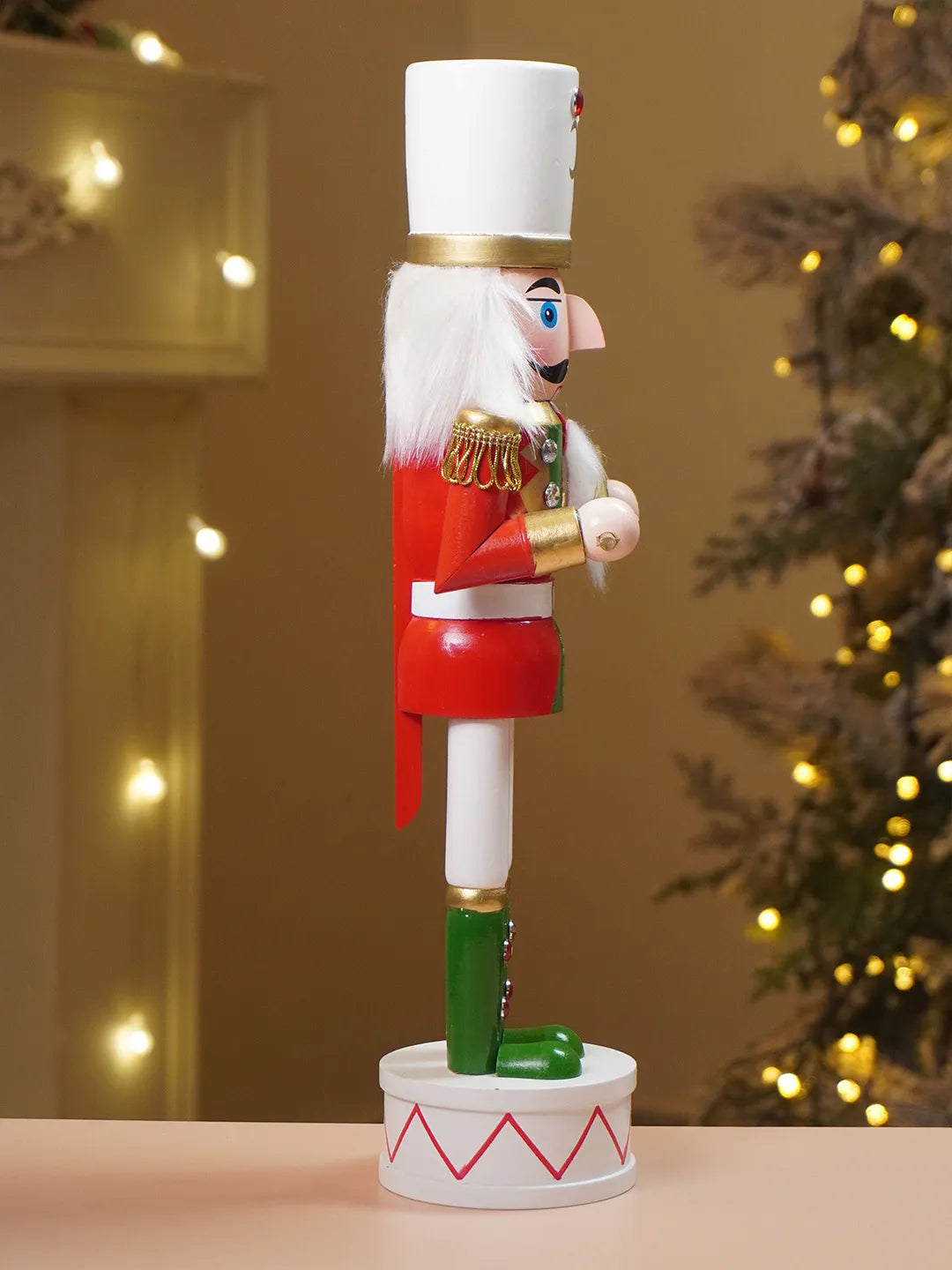 15 Inches Red, Green & White Wooden Flutist Nutcracker Christmas Table Décor