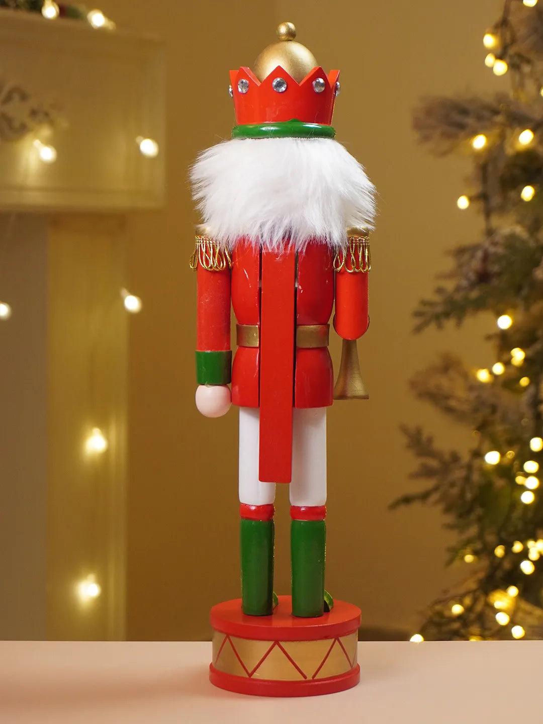 15 Inches Red, Green & White Wooden Trumpeter Nutcracker Christmas Table Décor,