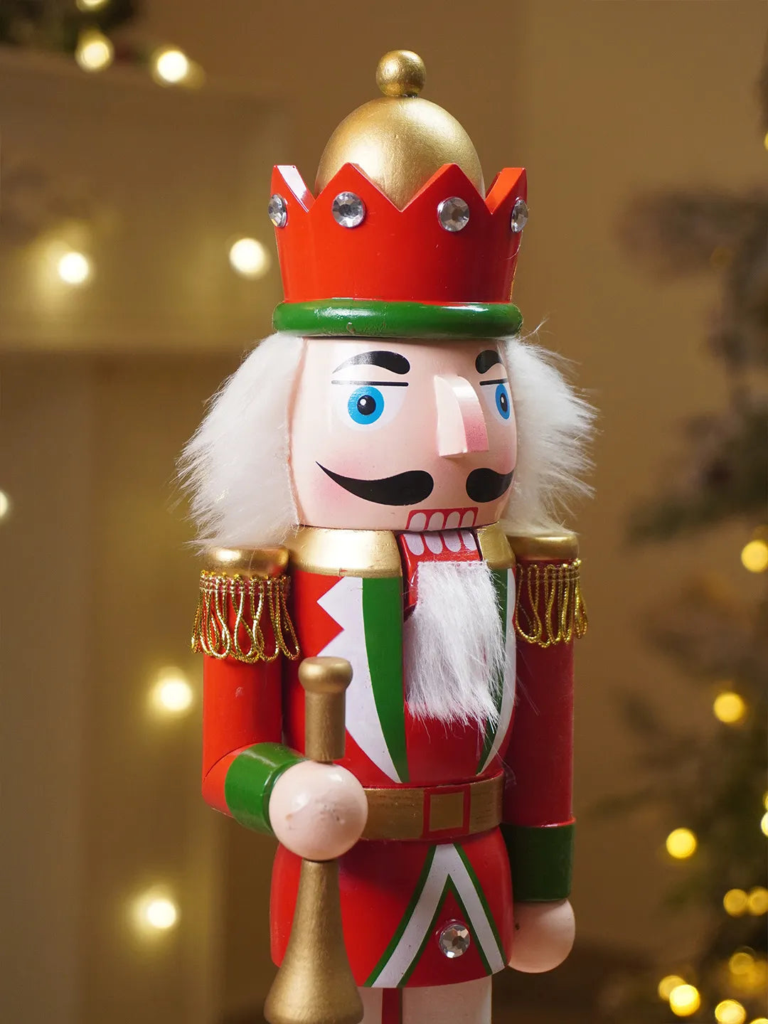 15 Inches Red, Green & White Wooden Trumpeter Nutcracker Christmas Table Décor,