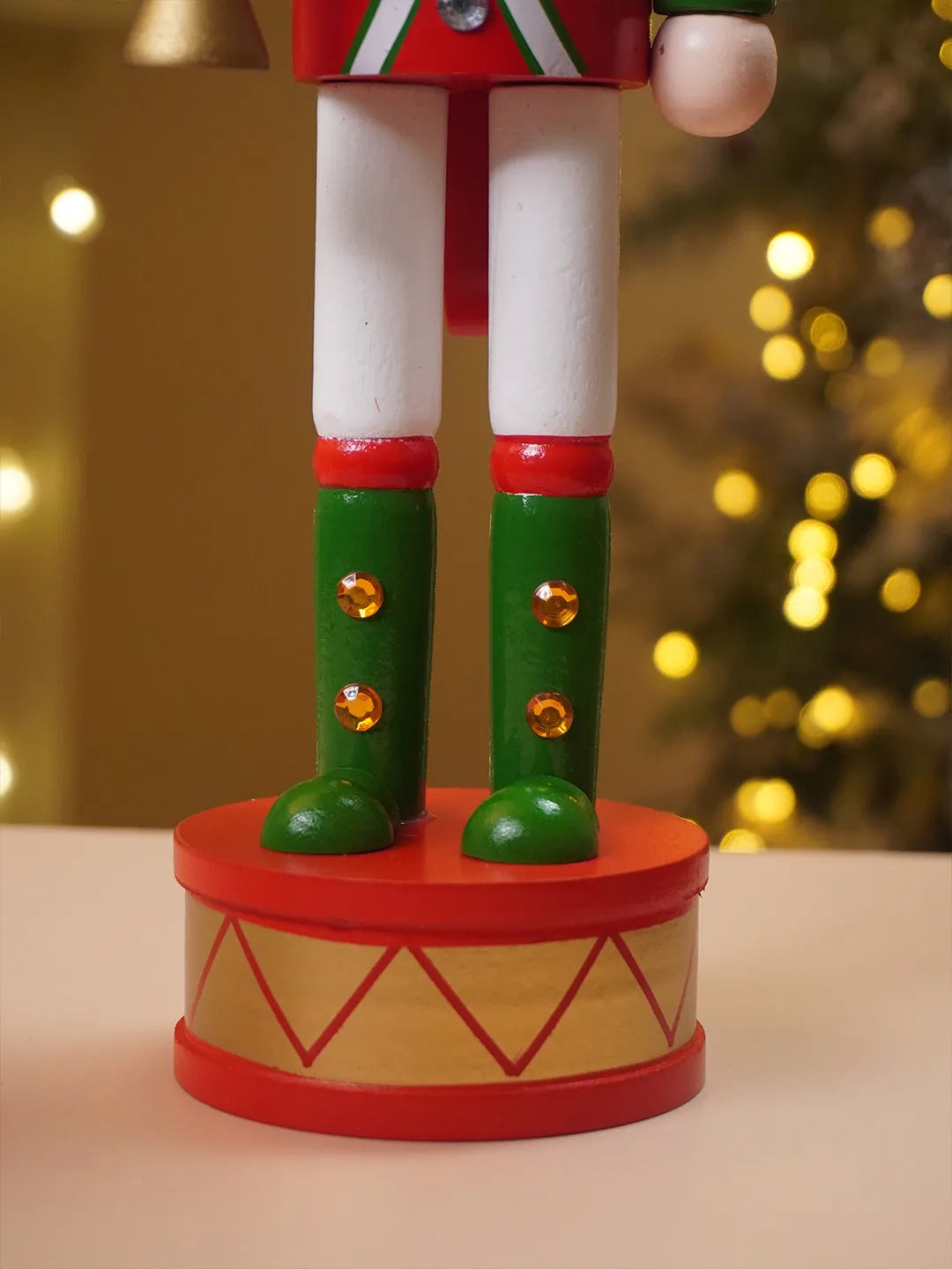 15 Inches Red, Green & White Wooden Trumpeter Nutcracker Christmas Table Décor,