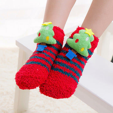 Red & Green Stripes -Xmas Tree Theme Woolen Christmas Socks For Kids