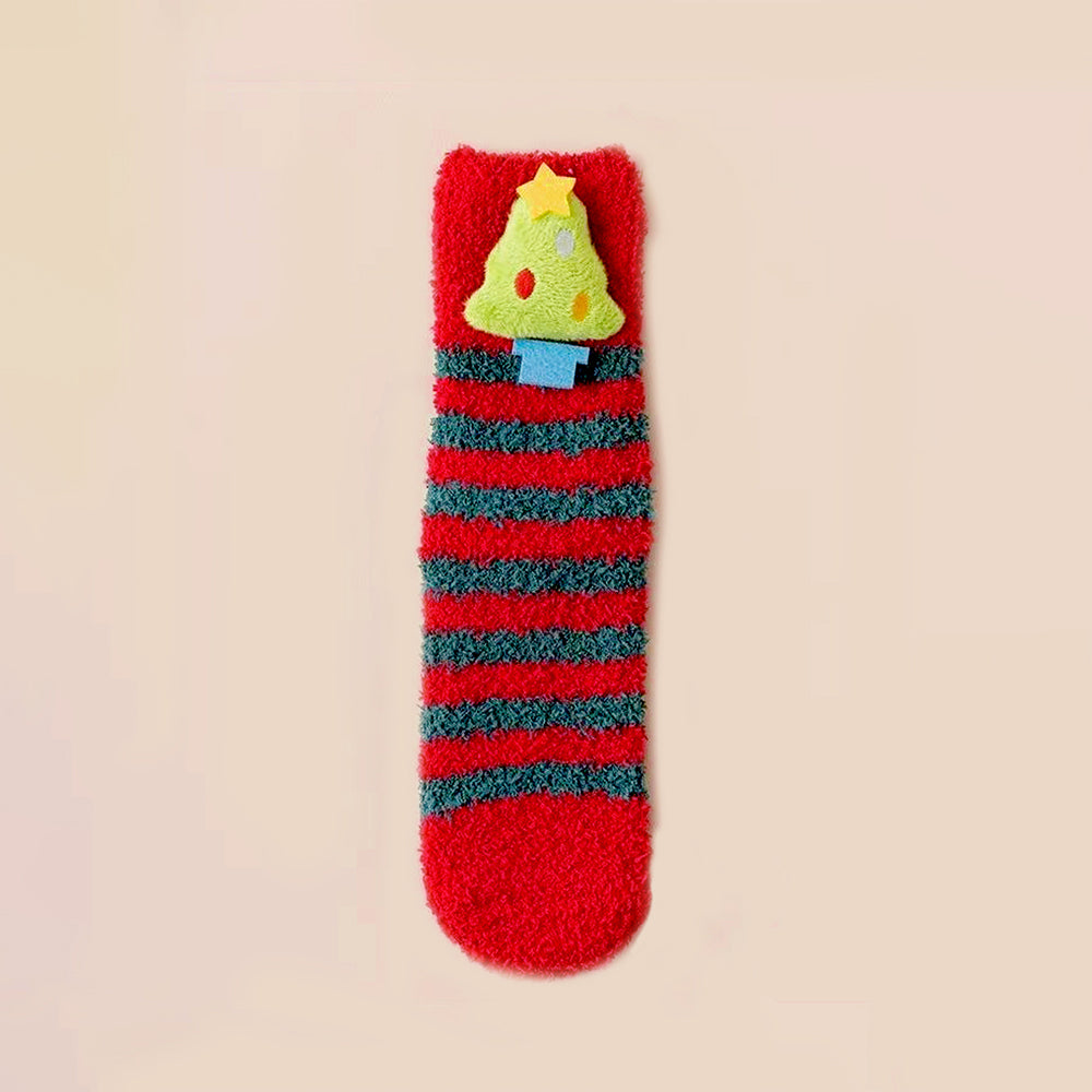 Red & Green Stripes -Xmas Tree Theme Woolen Christmas Socks For Kids