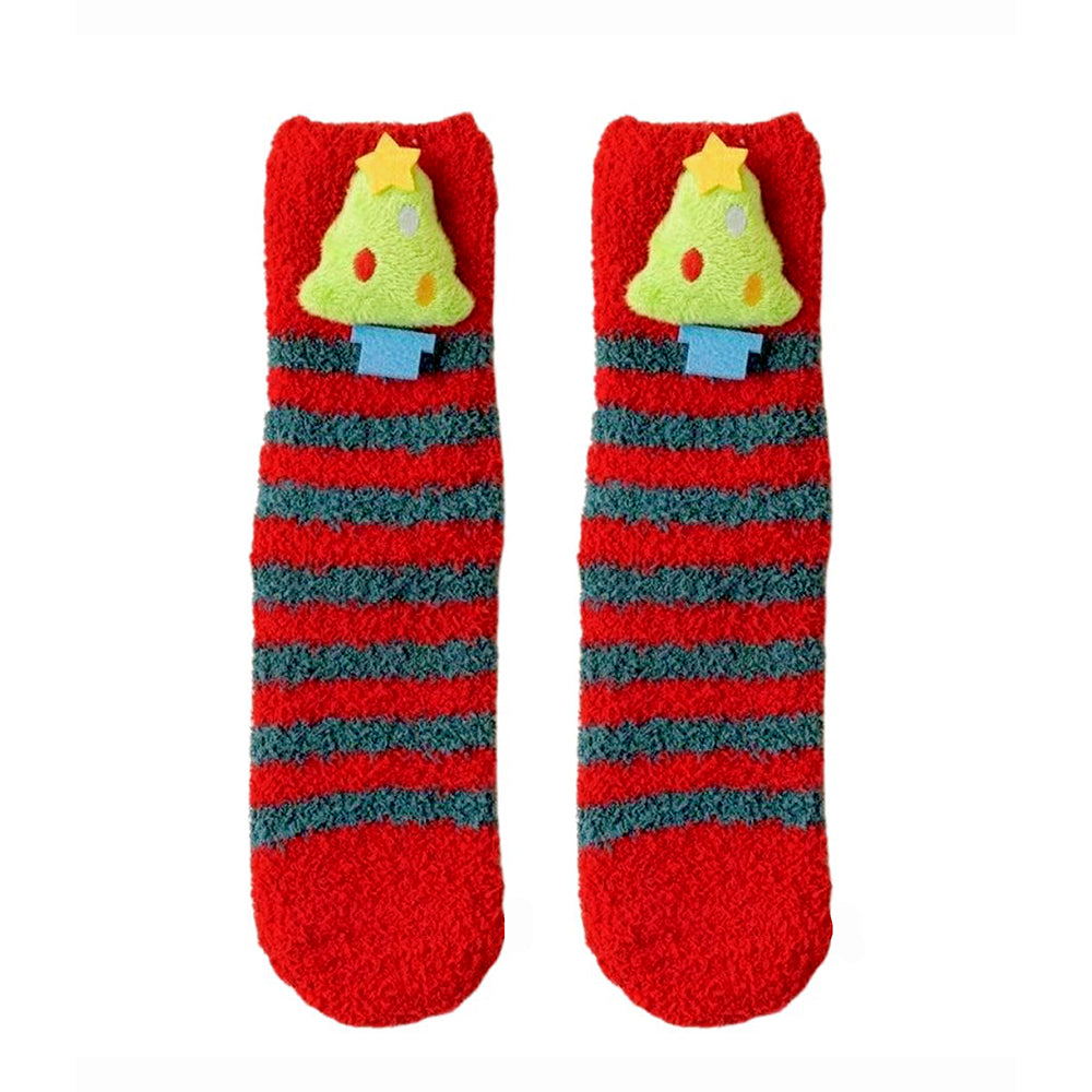 Red & Green Stripes -Xmas Tree Theme Woolen Christmas Socks For Kids