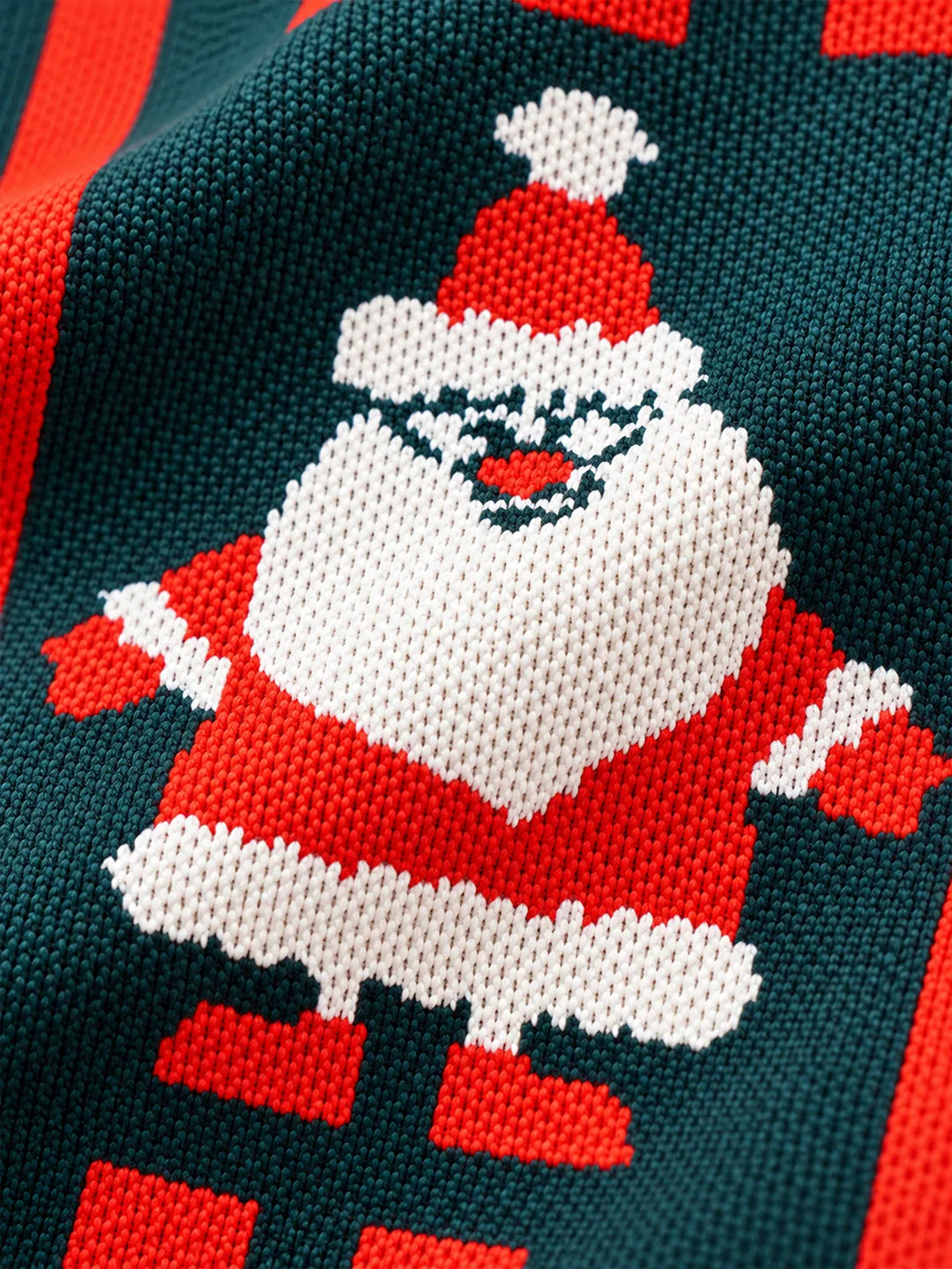 Dark Green & Red Striped Santa, Woven Christmas Tote Bag