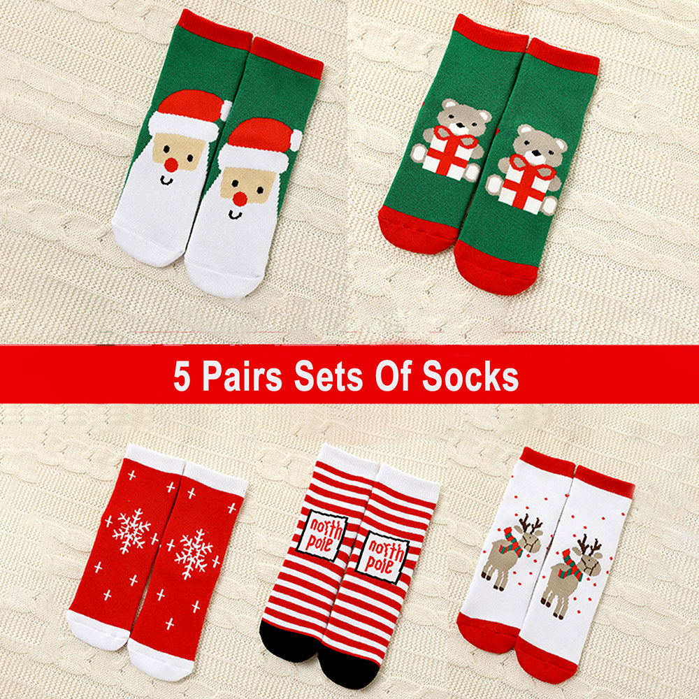 Red Green White Themed Christmas Ankle Socks Set Of 5 Pcs