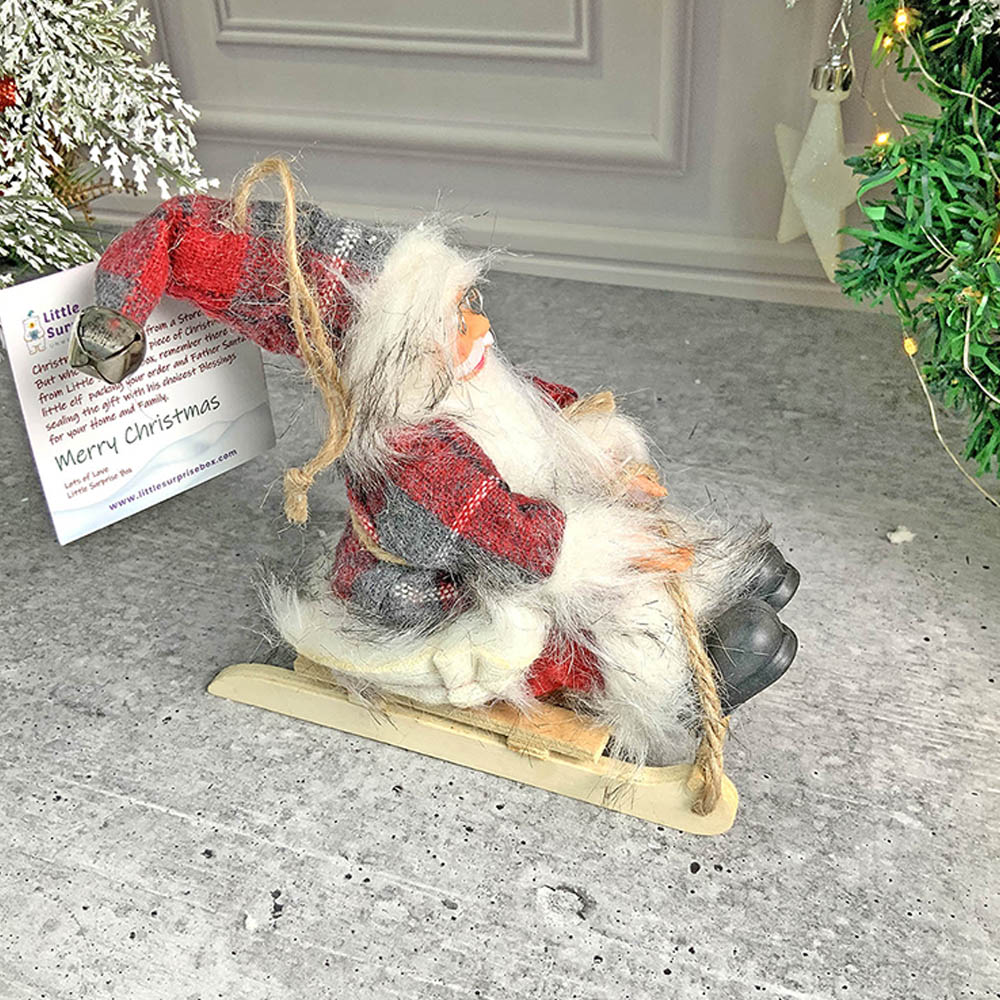 Grey Red Checks Sitting Sledge Santa  Christmas Table Décor & Christmas ornaments