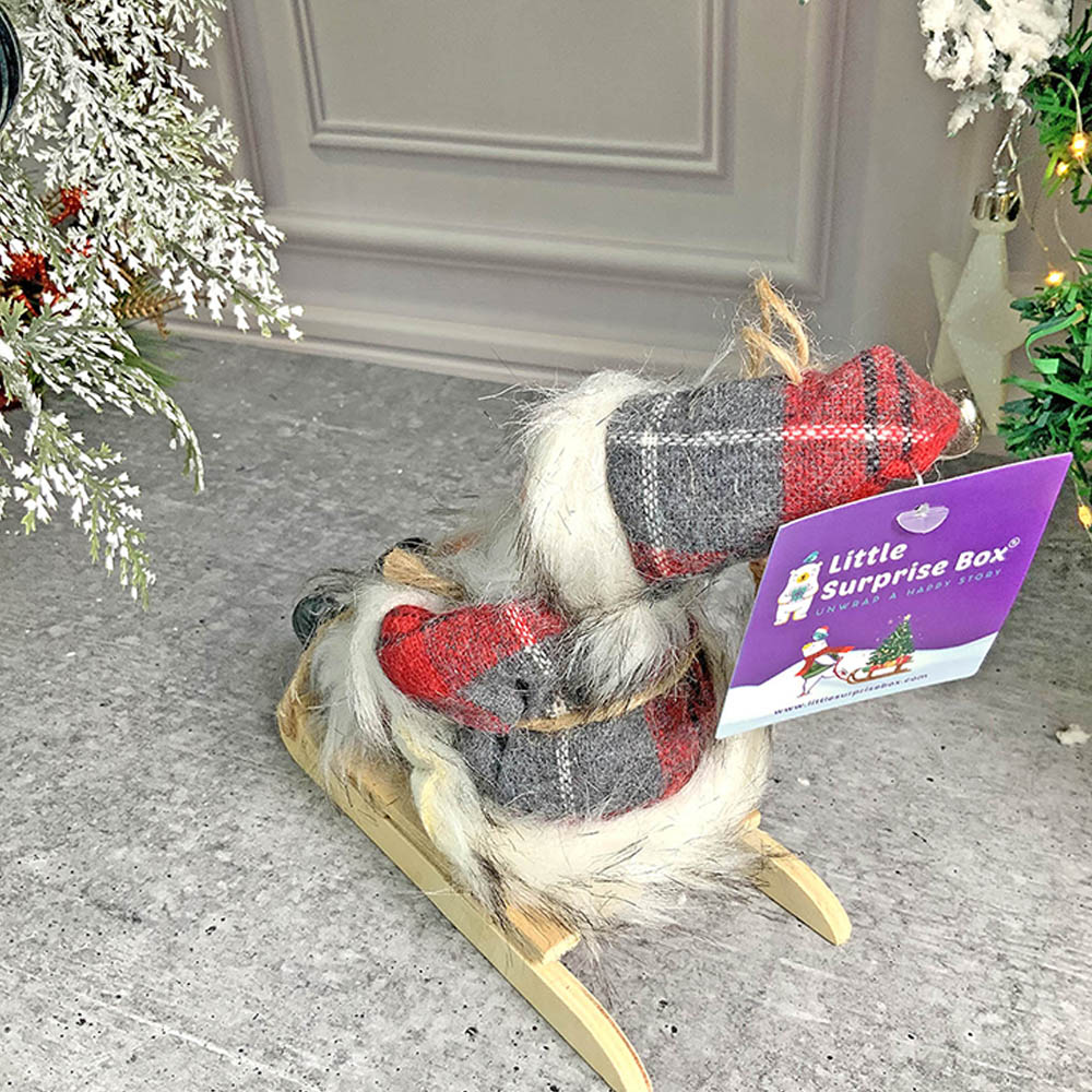 Grey Red Checks Sitting Sledge Santa  Christmas Table Décor & Christmas ornaments