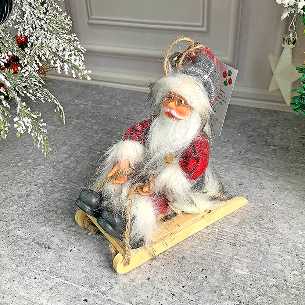 Grey Red Checks Sitting Sledge Santa  Christmas Table Décor & Christmas ornaments