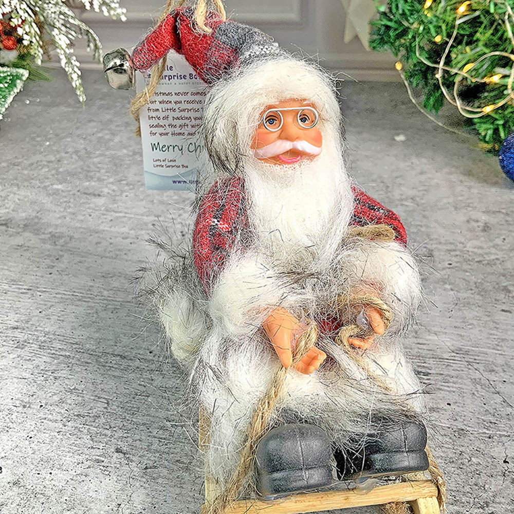 Grey Red Checks Sitting Sledge Santa  Christmas Table Décor & Christmas ornaments