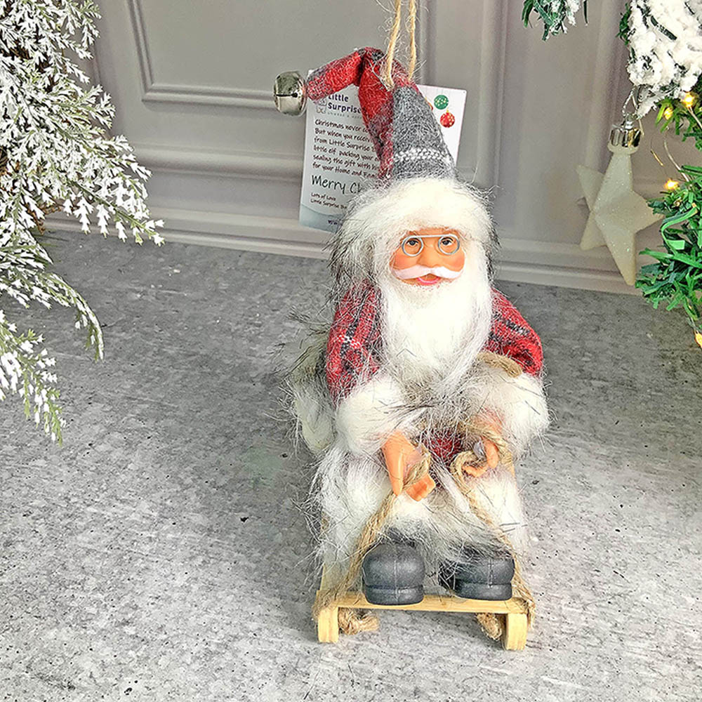 Grey Red Checks Sitting Sledge Santa  Christmas Table Décor & Christmas ornaments