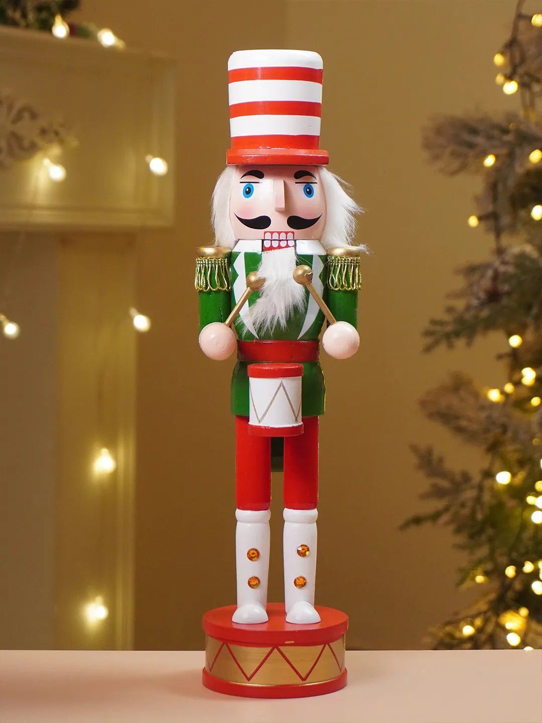 15 Inches Red & White Stripes Hat Drummer Nutcracker Christmas Table Décor