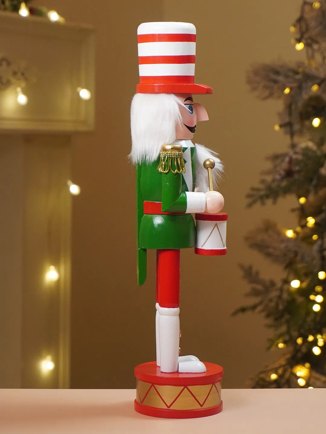 15 Inches Red & White Stripes Hat Drummer Nutcracker Christmas Table Décor