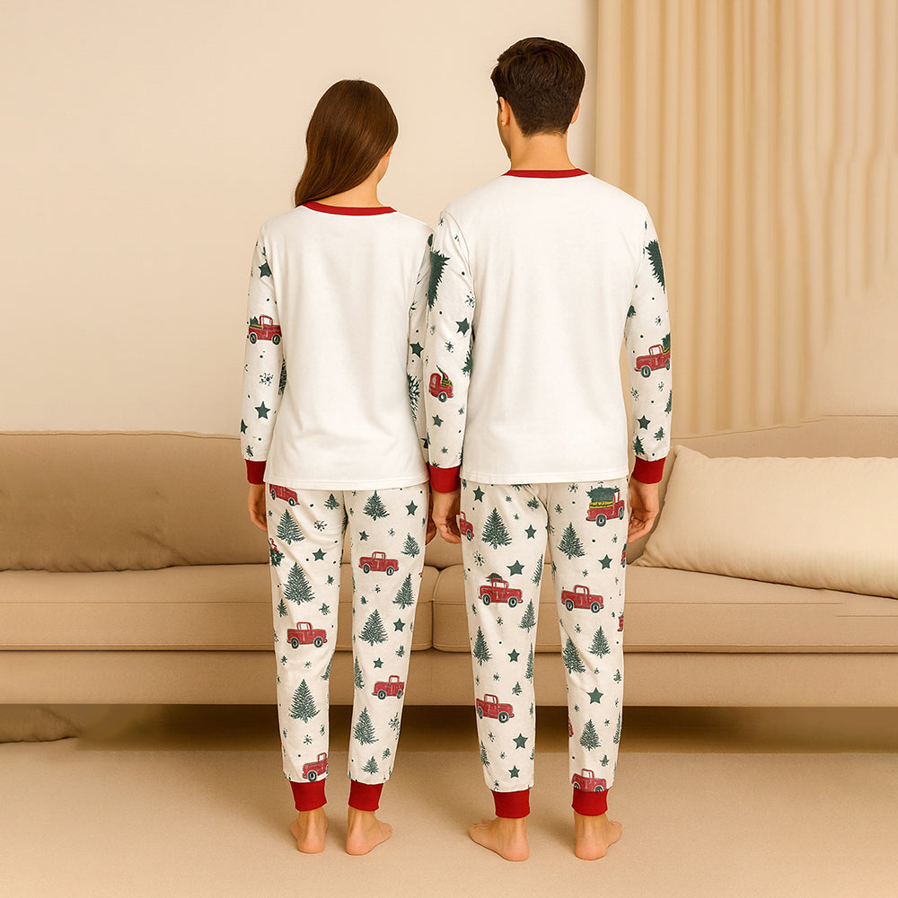 Adults Red Big Truck soft Cotton,Christmas Nightsuit, 1 Pcs - Top & Bottom Set