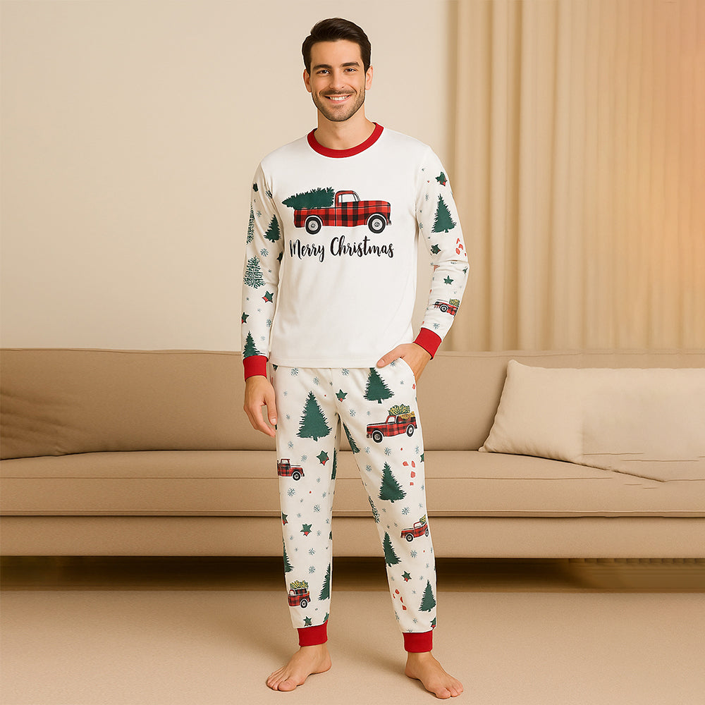 Adults Red Big Truck soft Cotton,Christmas Nightsuit, 1 Pcs - Top & Bottom Set
