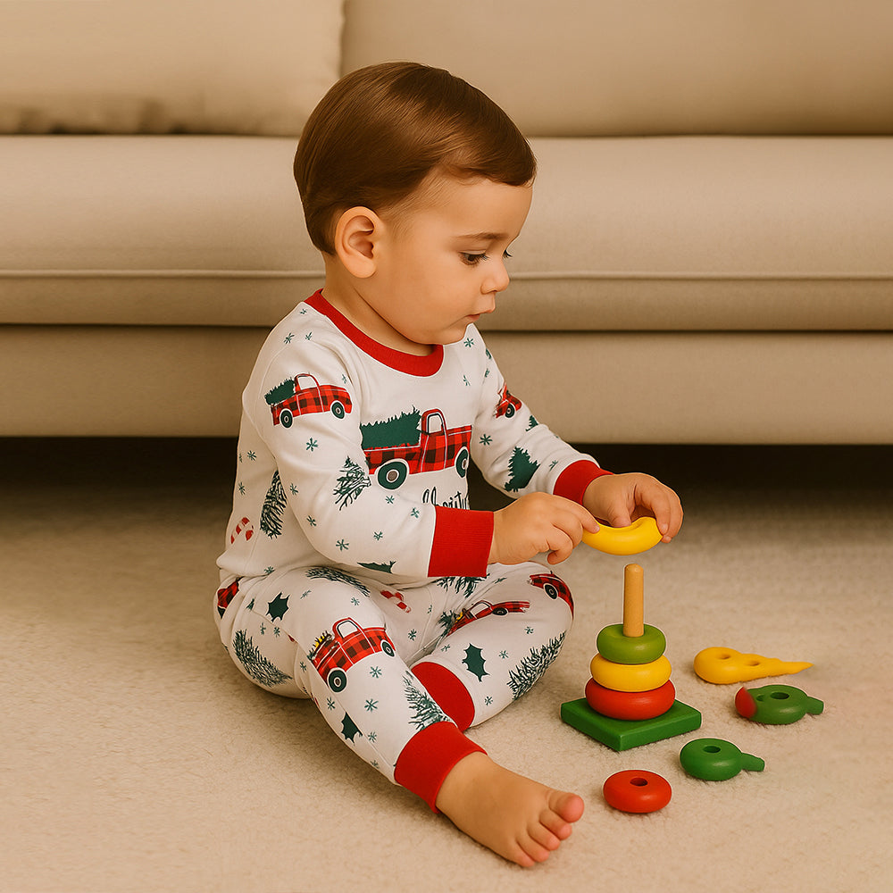 3-24 Months, Red big Truck soft Cotton,Infants and Toddlers Christmas Nightsuit