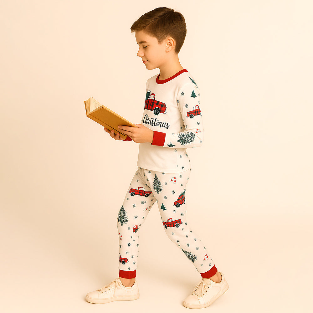 9-13 Yrs, Red Big Truck soft Cotton,Kids Christmas Nightsuit