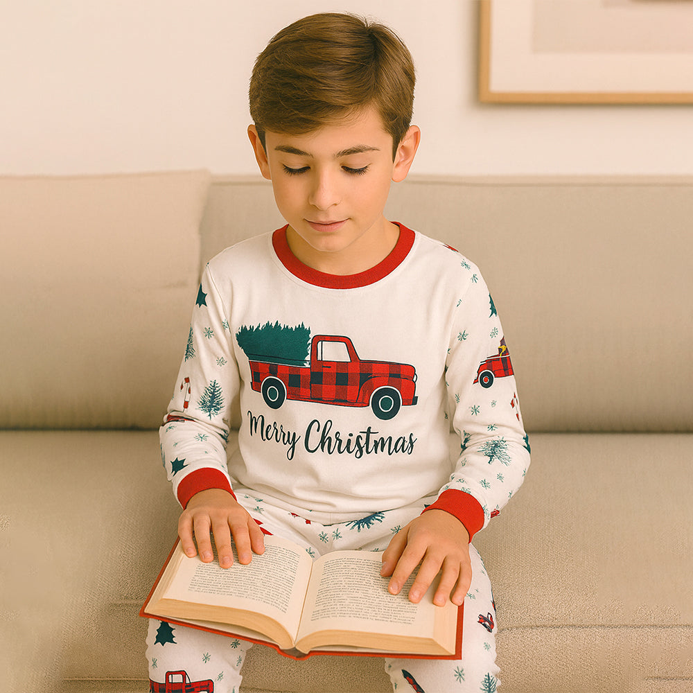 9-13 Yrs, Red Big Truck soft Cotton,Kids Christmas Nightsuit