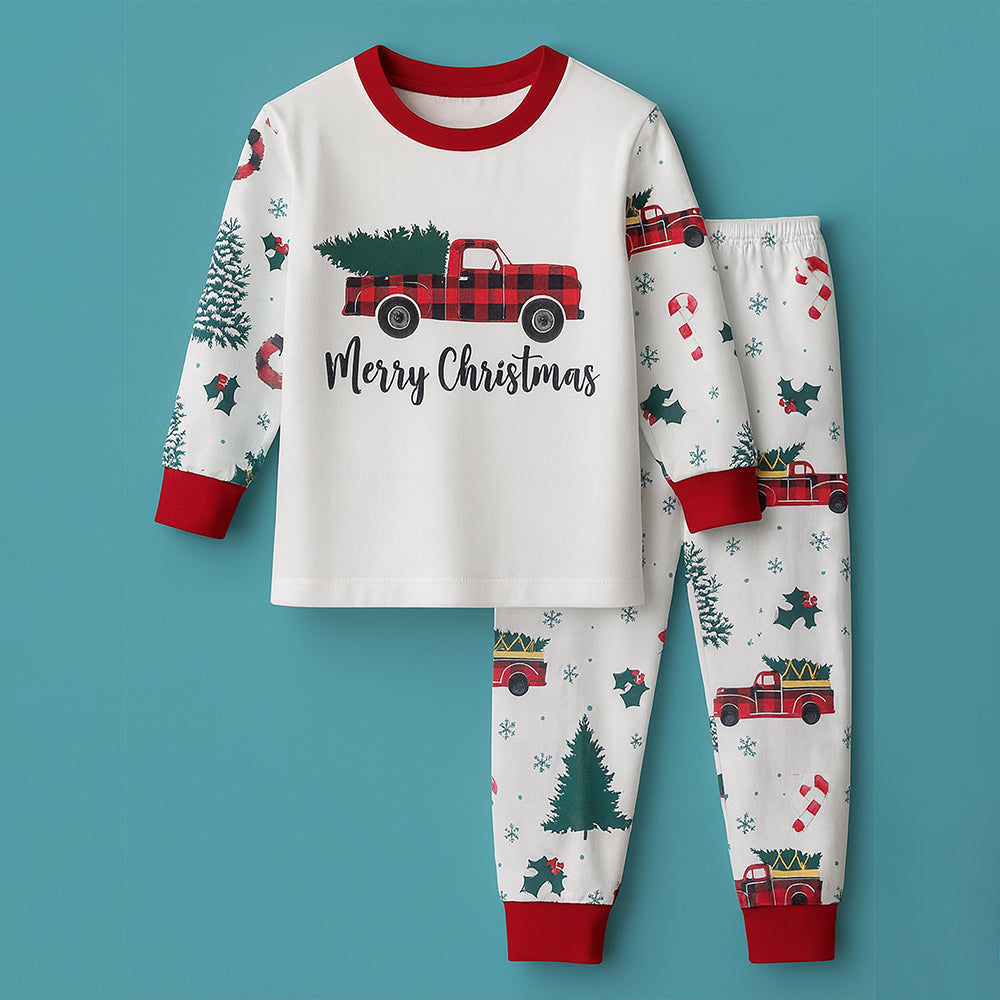 9-13 Yrs, Red Big Truck soft Cotton,Kids Christmas Nightsuit