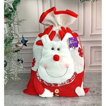 Deer Red & White Knitted Christmas Sack