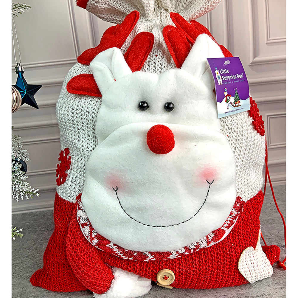 Deer Red & White Knitted Christmas Sack