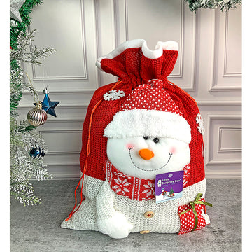 Snowman Red & White Knitted Large Size Christmas Sack, 21 inches