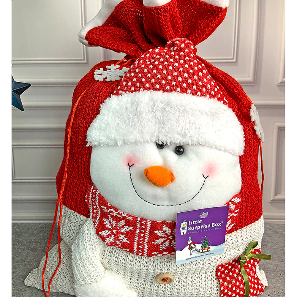 Snowman Red & White Knitted Large Size Christmas Sack, 21 inches