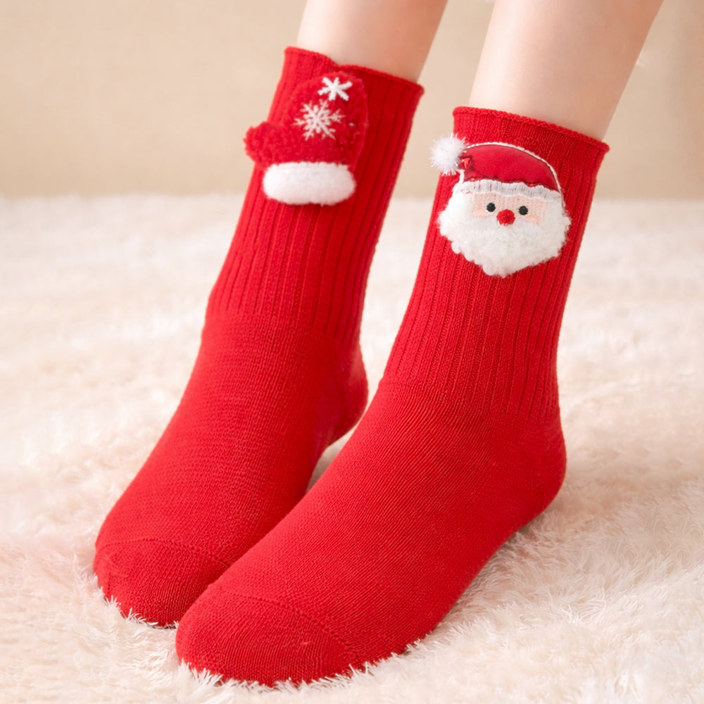 Red Santa & Mittens Christmas Themed Ankle Length Socks For Kids