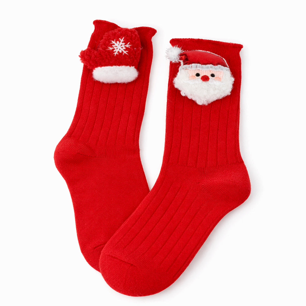 Red Santa & Mittens Christmas Themed Ankle Length Socks For Kids