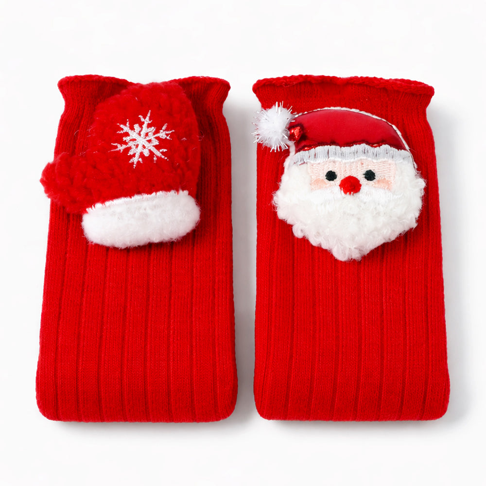 Red Santa & Mittens Christmas Themed Ankle Length Socks For Kids