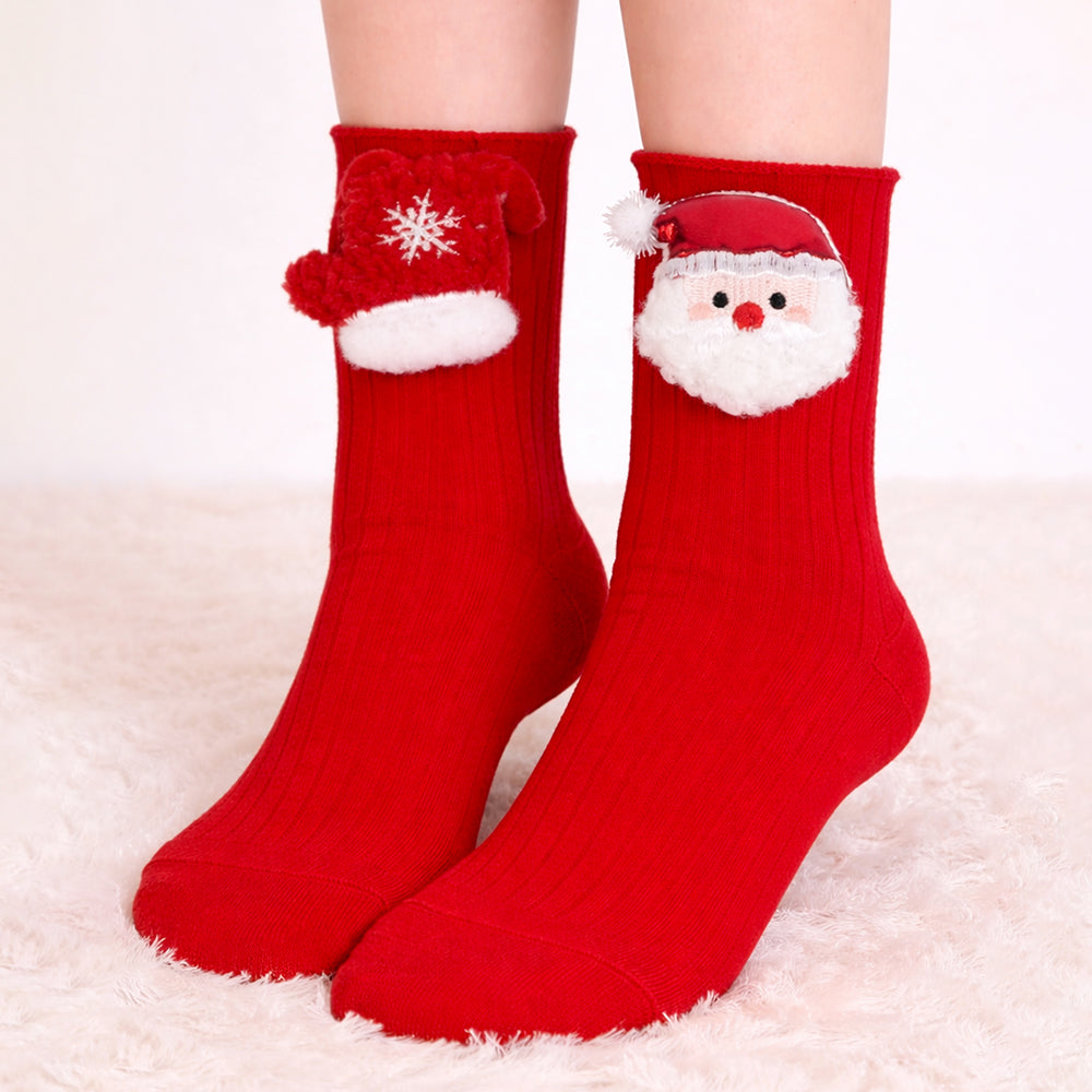 Red Santa & Mittens Christmas Themed Ankle Length Socks For Kids