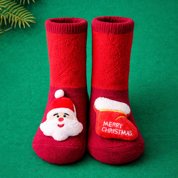 3D Red Santa & Stockings Christmas Themed Ankle Length Socks For Kids