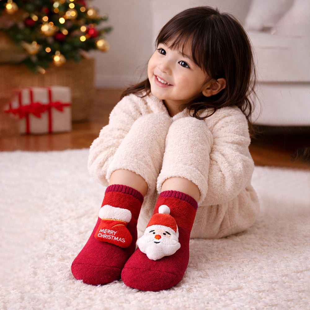 3D Red Santa & Stockings Christmas Themed Ankle Length Socks For Kids