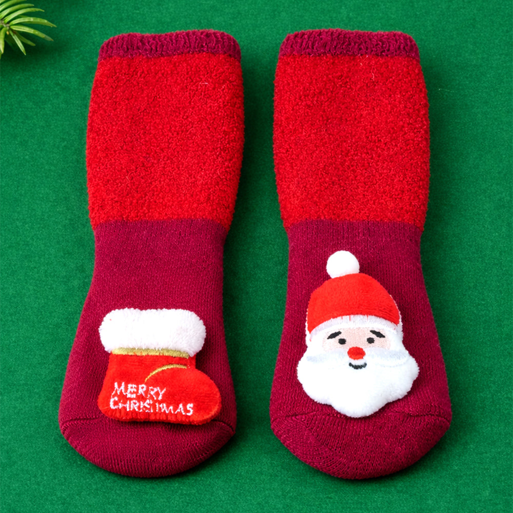 3D Red Santa & Stockings Christmas Themed Ankle Length Socks For Kids