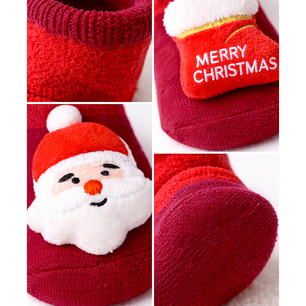 3D Red Santa & Stockings Christmas Themed Ankle Length Socks For Kids