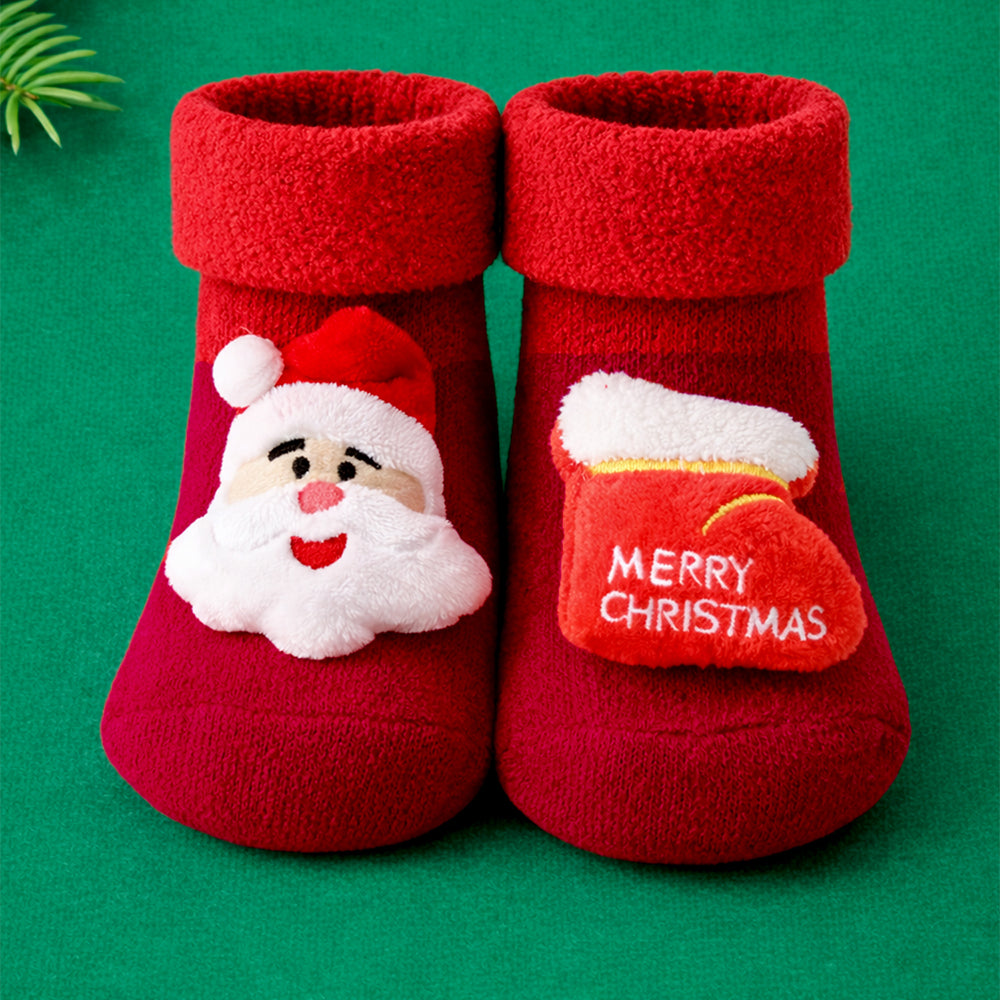 3D Red Santa & Stockings Christmas Themed Ankle Length Socks For Kids