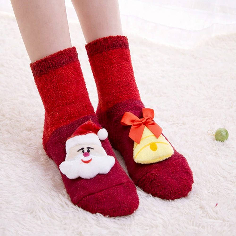 Red Santa & Bell Christmas Themed Ankle Length Socks For Kids