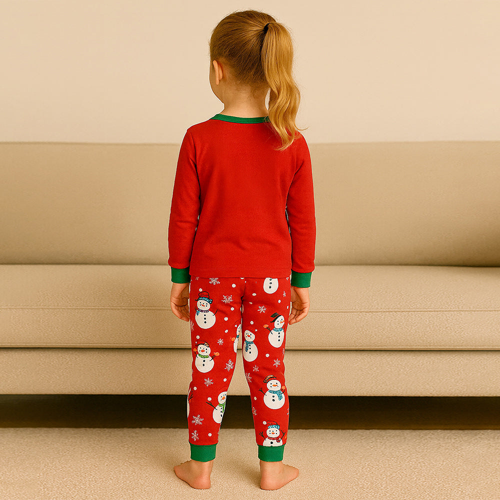 3-8 Yrs, Red 3Snowman soft Cotton Kids Christmas Nightsuit