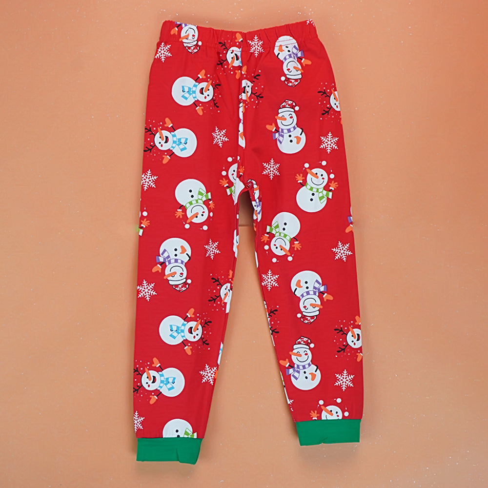 3-8 Yrs, Red 3Snowman soft Cotton Kids Christmas Nightsuit