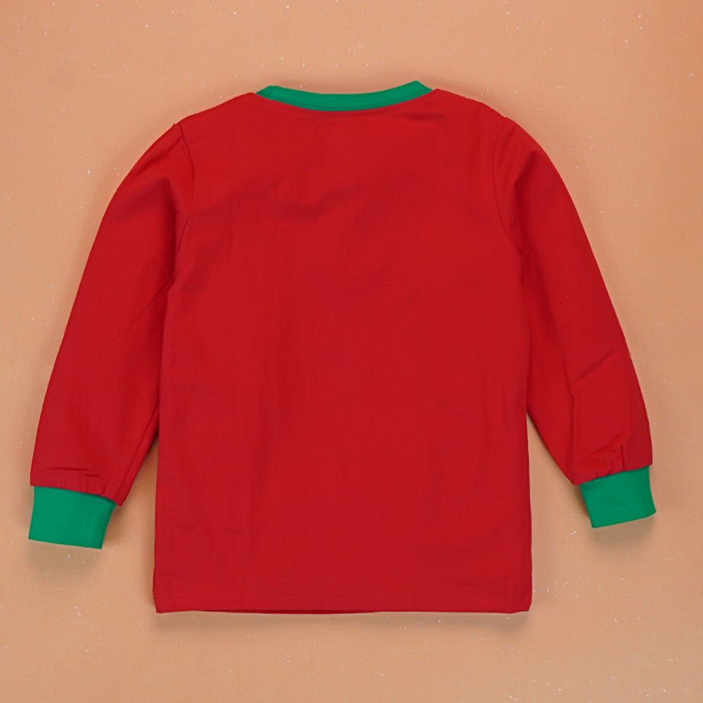 3-8 Yrs, Red 3Snowman soft Cotton Kids Christmas Nightsuit