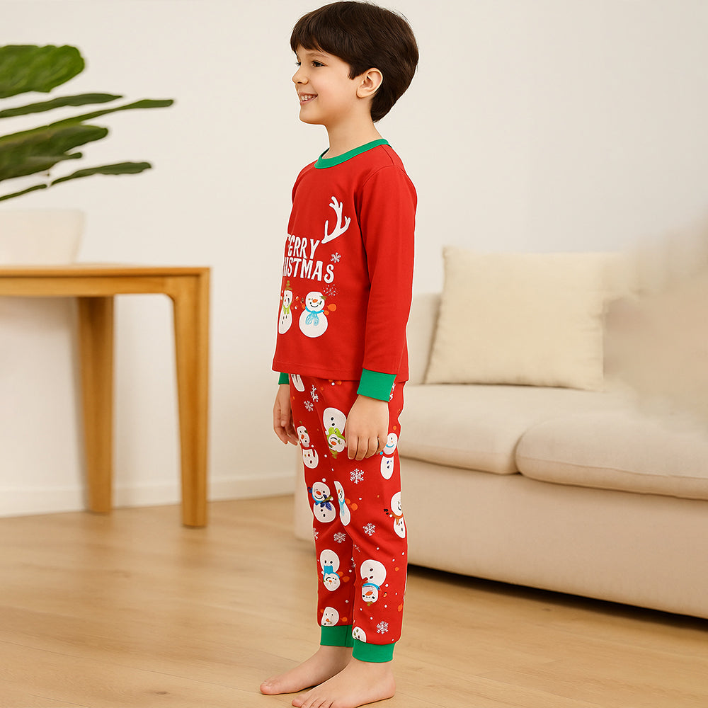 9-13 Yrs, Red 3Snowman soft Cotton Kids Christmas Nightsuit