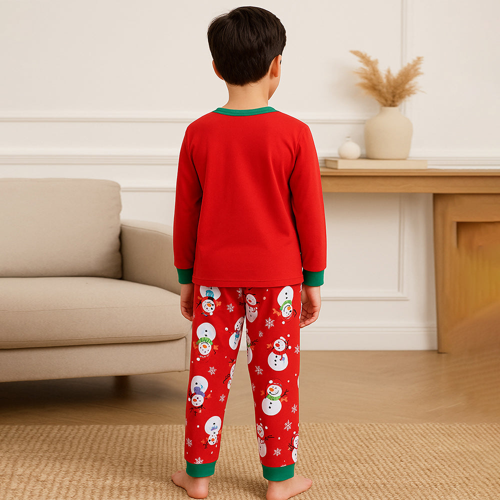 9-13 Yrs, Red 3Snowman soft Cotton Kids Christmas Nightsuit