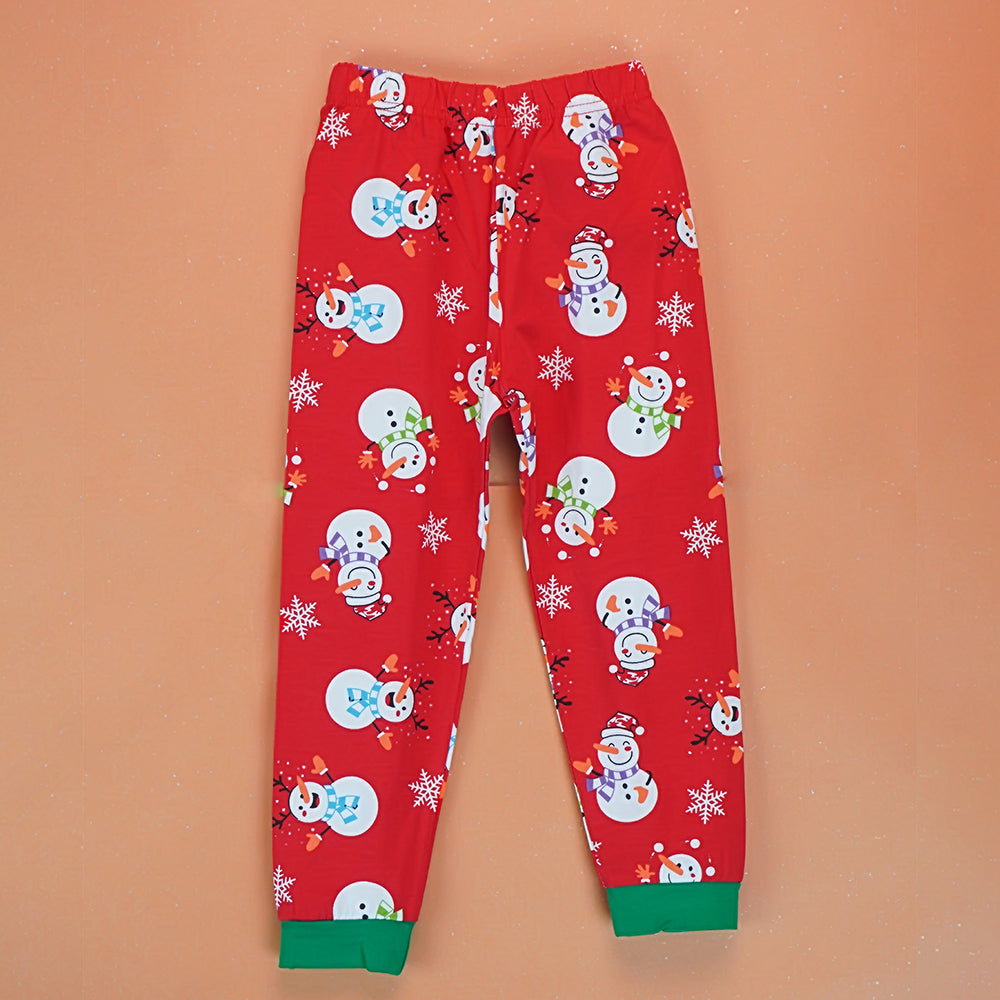9-13 Yrs, Red 3Snowman soft Cotton Kids Christmas Nightsuit