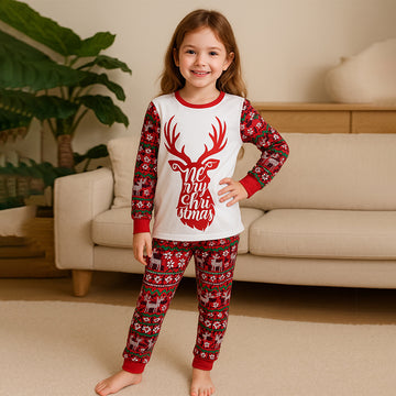3-8 Yrs, Red Antlers soft Cotton Kids Christmas Nightsuit
